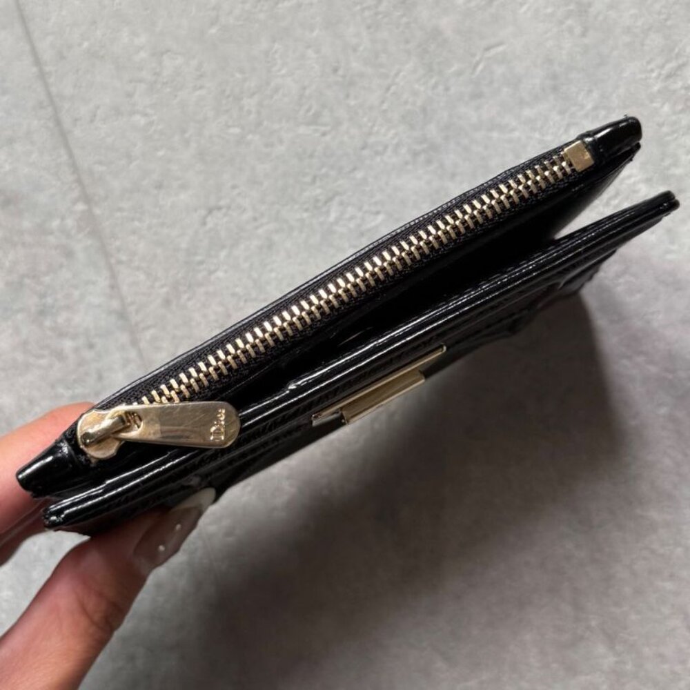 Christian Dior Ama Patent Leather Fold Wallet Card Case Coin Case Compact Wallet - Picture 4 of 9